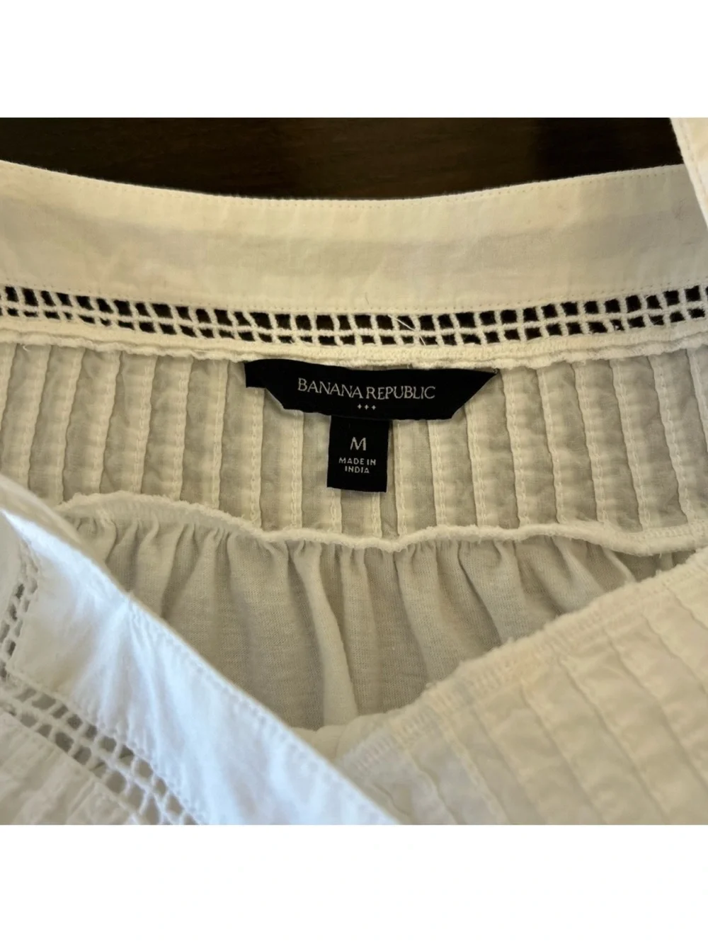 Banana Republic White Square-Neck Cotton Eyelet Trim Embroidered Blouse Medium